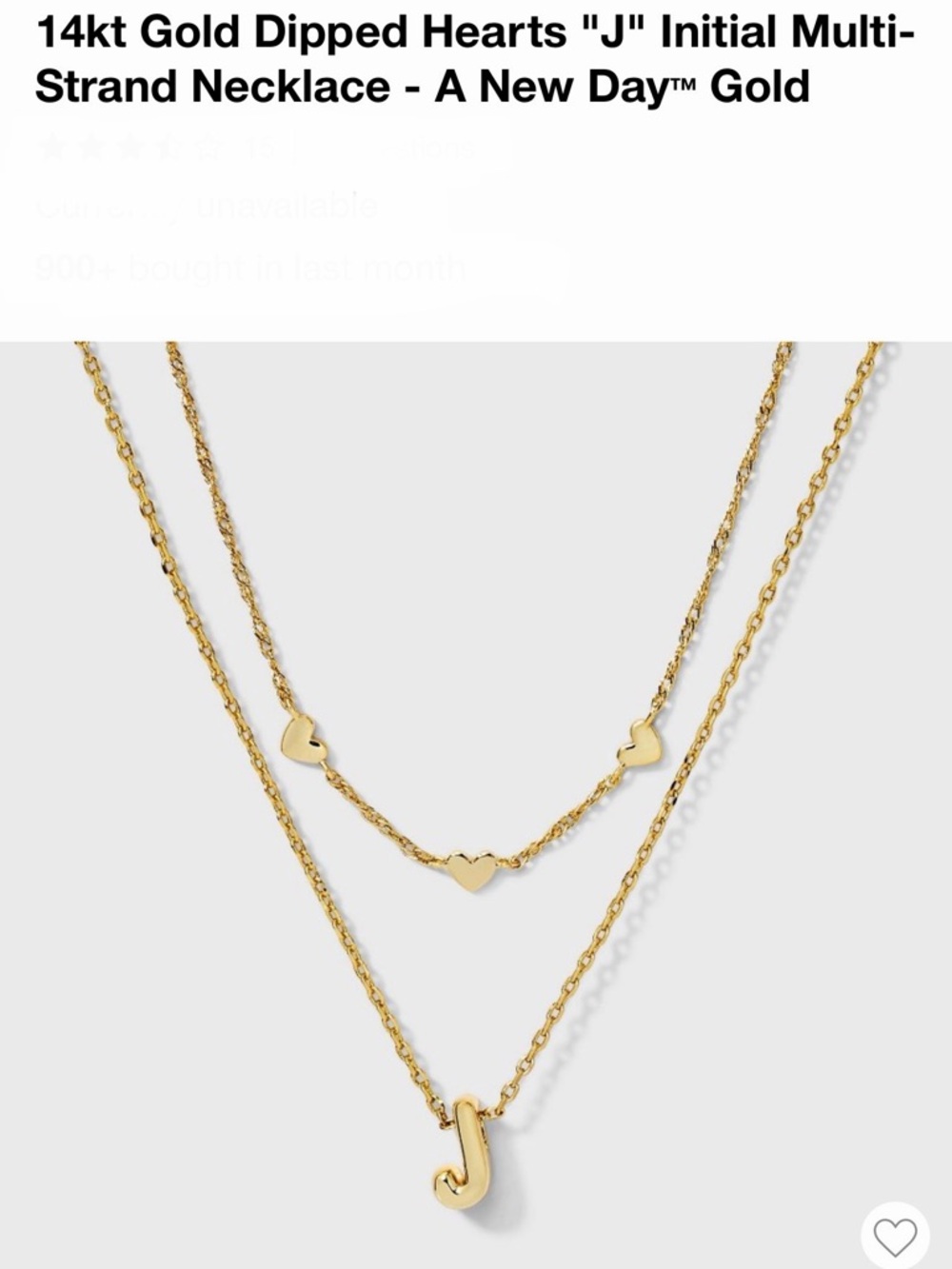 *new* a new day Gold-Tone Multi-Strand Heart & 'J' Initial Necklace